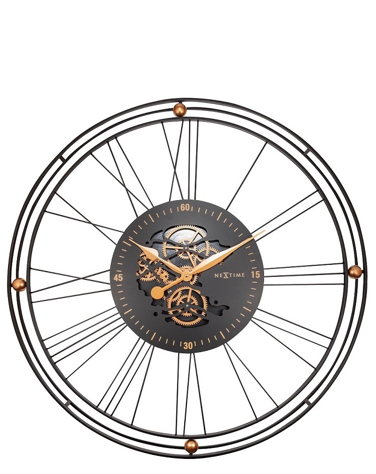 שעון קיר - גלגלים רומי - שחור זהב 90 ס