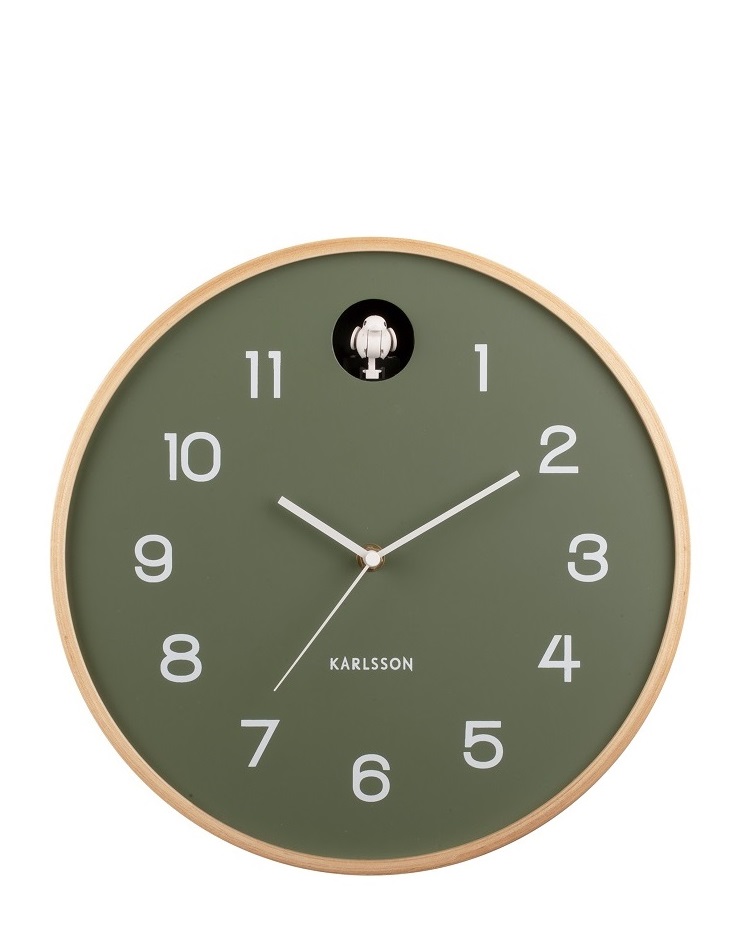שעון קיר קוקייה מודרני עגול - עץ לבנה - ירוק ג'ונגל