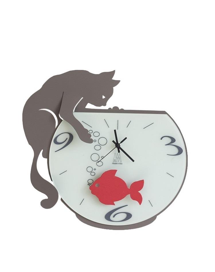 שעון קיר מעוצב - החתול והדג 