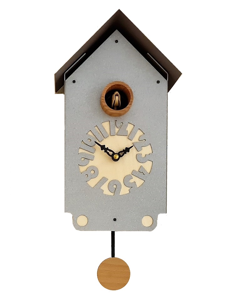 שעון קיר קוקייה מודרני עם מטוטלת - Pirondini Italia מתכת אפור ועץ טבעי